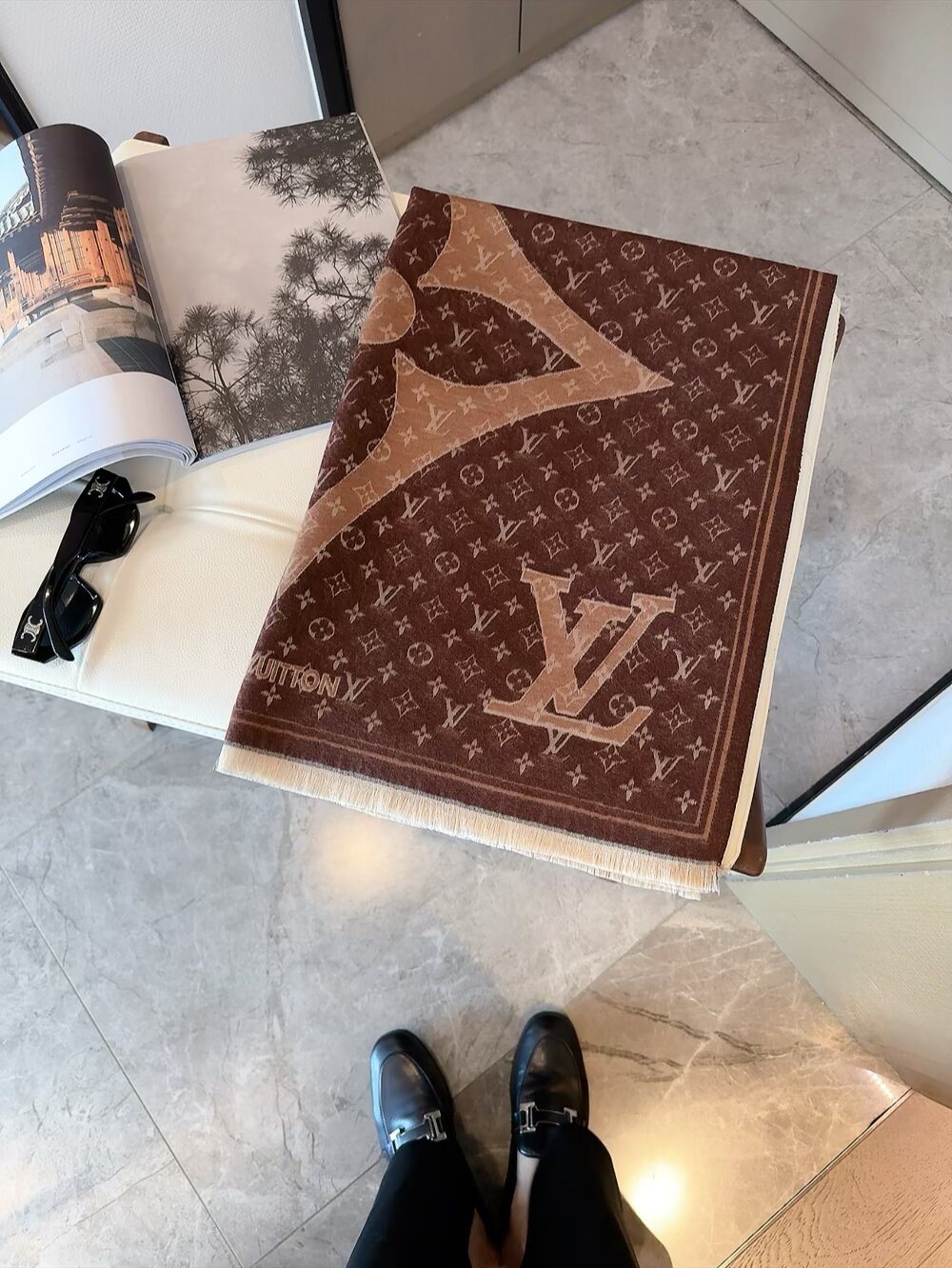 Louis Vuitton Monogram-Style Fringe Scarf