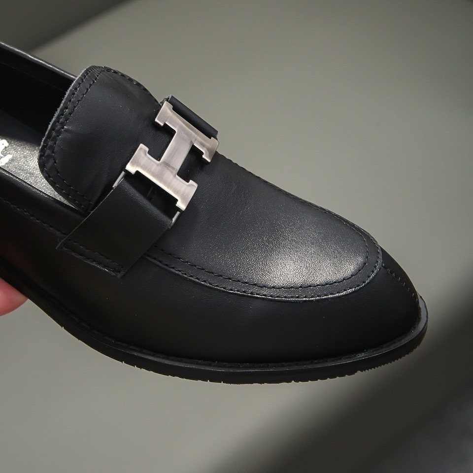 Hermès Black H-Buckle Loafers