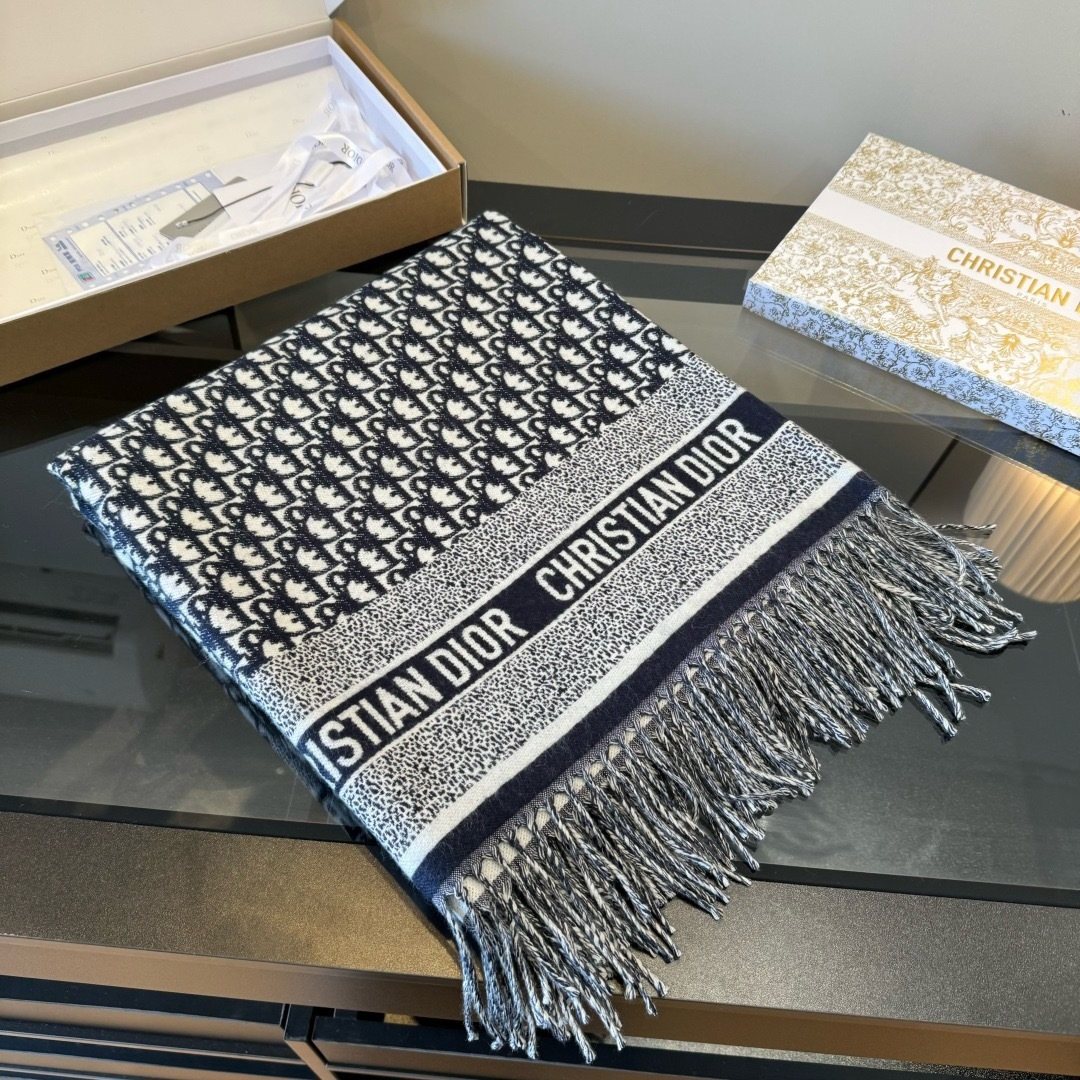 Dior Letter-Pattern Fringed Square Scarf